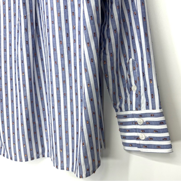 Boden Copper Metallic Clip Blue & White Pinstripe Button Up Shirt Nwt Size 4P - Picture 11 of 15